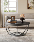 LITTLE TREE Round Coffee Table, 32" Circle Coffee Table for Living Room, 2-Tier Wood Accent Center Table with Open Storage Industrial Design Home Furniture (Black)