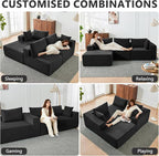 109" Cloud Sectional Couch, Boneless Couches for Living Room, Modular Sectional Sofa with Deep Seat, L-Shape Couch with Chaise, Comfy Corduroy Fluffy Modern Modular Sofa, No Assembly Required, Black
