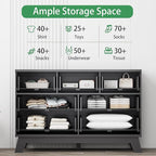 Fluted Dresser for Bedroom with 7 Drawers, 48" Wide Chest of Drawers with Metal Handle, Modern Wood Dresser TV Stand, Wooden Closet Clothes Storage Organizer for Living Room, Hallway, Black