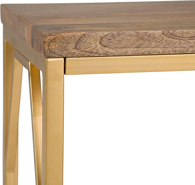 SIMPLIHOME Selma Contemporary 20 Inch Wide Metal and Wood Accent Side Table in Natural, Gold, For the Living Room and Bedroom