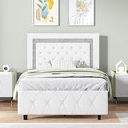 BarnFurin Twin Size Bed Frames, Upholstered Platform Bed with Button Tufted Headboard, Princess Platform Bed with Diamond Design, Wooden Slats Support, No Box Spring Required, Easy Assembly, White