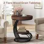 Tribesigns Round End Table Set of 2, 2-Tier Farmhose Wood Side Table with Shelf Storage, Small Sofa Side Bedside Nightstand, Accent Furniture for Living Room, Rustic Brown