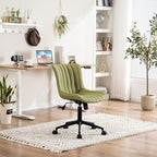 YOUNIKE Ergonomic Home Office Desk Chair with Wheels Comfy Armless Criss Cross Chair with Back Adjustable Modern Leather Upholstered Swivel Vanity Chair Small Cute Rolling Task Chair Avocado Green