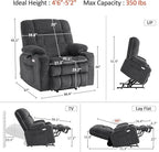 MCombo Dual Motor Power Lift Recliner Chair for Elderly, Lay Flat Lift Chair with Heat and Massage, Petite Wide Lift Chair, Cup Holders, USB A&C Ports, Fabric R7894 (Small-Wide, Dark Gray)