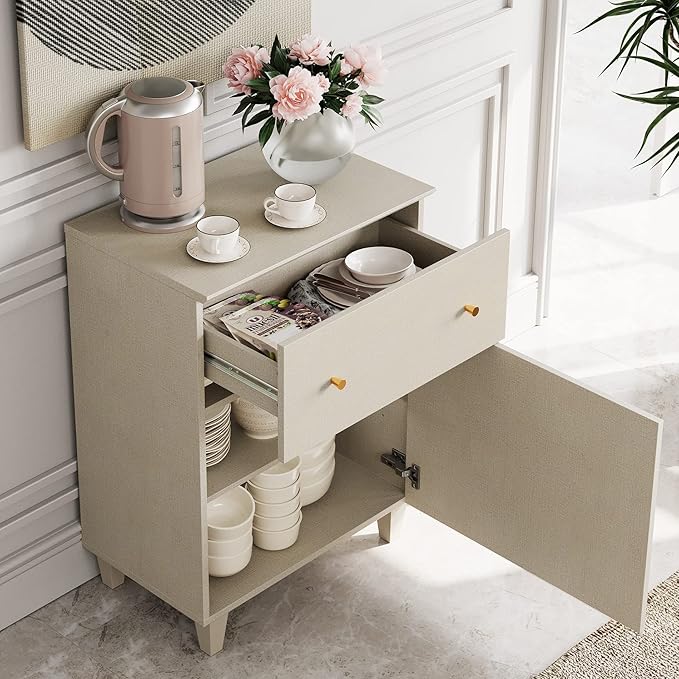 WAMPAT 4-in-1 Storage Cabinets for Living Room, 94.4" Sideboard with Drawers and Doors, Modern Beige Accent Cabinets with Adjustable Shelves for Dining Room, Hallway, Bedroom, 4 Packs