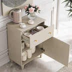 WAMPAT Storage Cabinet for Living Room, 32.4" H Freestanding Wood Accent Cabinets Floor Cupboard with Drawer, Door, and Adjustable Shelf for Dining Room, Kitchen, Entryway, Beige Linen Texture Finish