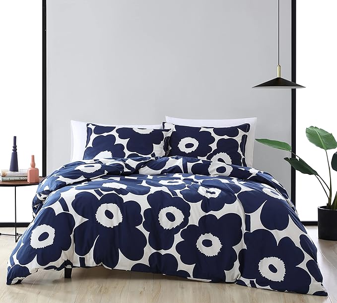 Marimekko - King Comforter Set, Cotton Bedding with Matching Shams, Lightweight Home Decor for All Seasons (Unikko Indigo, King)