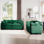 mikibama Luxury 2 Piece Sofa Set, 2 Pieces of Loveseat Couch, Modern Corduroy Comfy Cloud Couches Set for Living Room Office with 4 Armrest Pillows and 4 Toss Pillows, Green