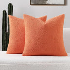FUTEI Pack of 2 Orange Decorative Throw Pillow Covers 20x20 Inch Soft Cozy Solid Boucle Textured Cushion Case,Modern Home Decor for Couch Bed Living Room