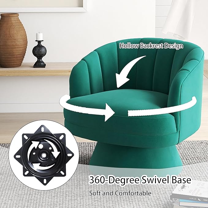 Swivel Accent Chair Set of 2,Upholstered Velvet 360° Swivel Barrel Chair for Living Room Overstuffed Bouncle Reading Chair Round Armchair for Bedroom,Vanity,Office (Dark Green)