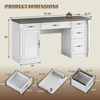 Farmhouse Executive Desk with Storage Drawers and File Cabinet, 60" Vintage Home Office Desk with Power Outlet and Roman Column, Wood Computer Desk with Keyboard Tray for Work and Study, Antique White