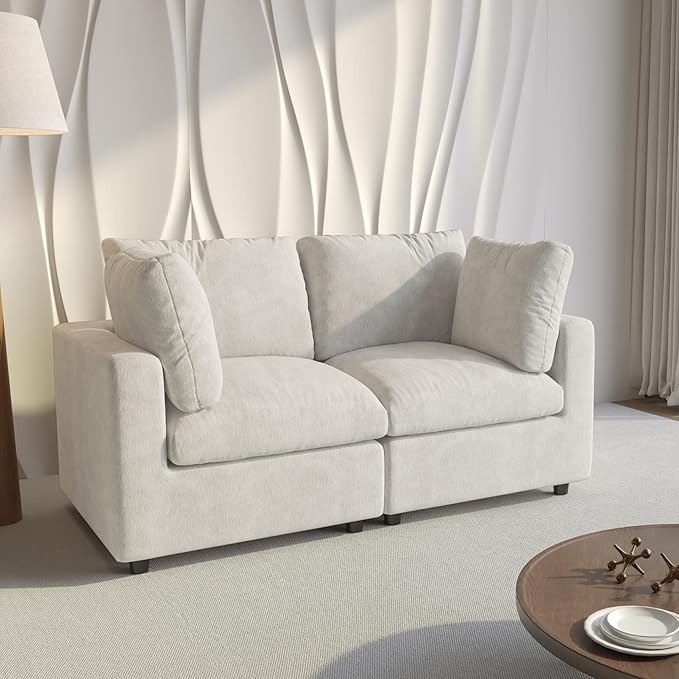 WJShome Cloud Sectional Couches for Living Room,67" Convertible Love Seat, 2 Seater Modular Sectional Sofa,Deep Seater Furniture Sets,Beige