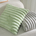DEELAND Pack of 2,Double-Sided Faux Fur Plush Decorative Throw Pillow Covers Fuzzy Striped Soft Pillowcase Cushion Covers for Sofa Couch Bedroom Green 18x18 inch