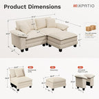 87-Inch L Shaped Sectional Sofa with Cloud Cushions, Deep Seat Modular Couch Set w/ 3 Seats & 1 Ottomans, Removable Arms, Plush Corduroy Upholstery for Living Room, Apartment - Beige