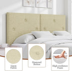 Modern Queen Headboard, Upholstered Linen Fabric Bed Headboard with Solid Wood & Sturdy Metal Legs, Tufted Adjustable Height Headboards in Button Design, Linen
