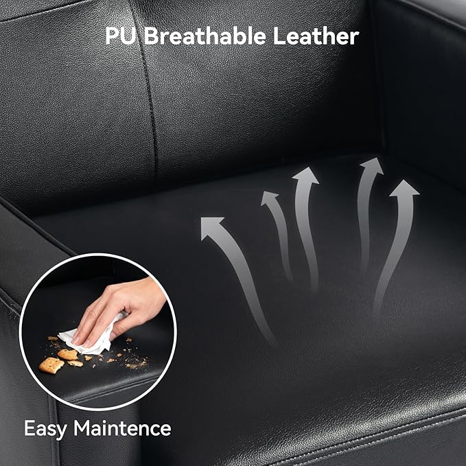 Mid Century Accent Chair, PU Leather Modern Chair with Wooden Frame, Cozy Armchair Reading Chair with Comfy Back for Apartment, Living Room, Bedroom, Waiting Room, Small Space, Corner, Black