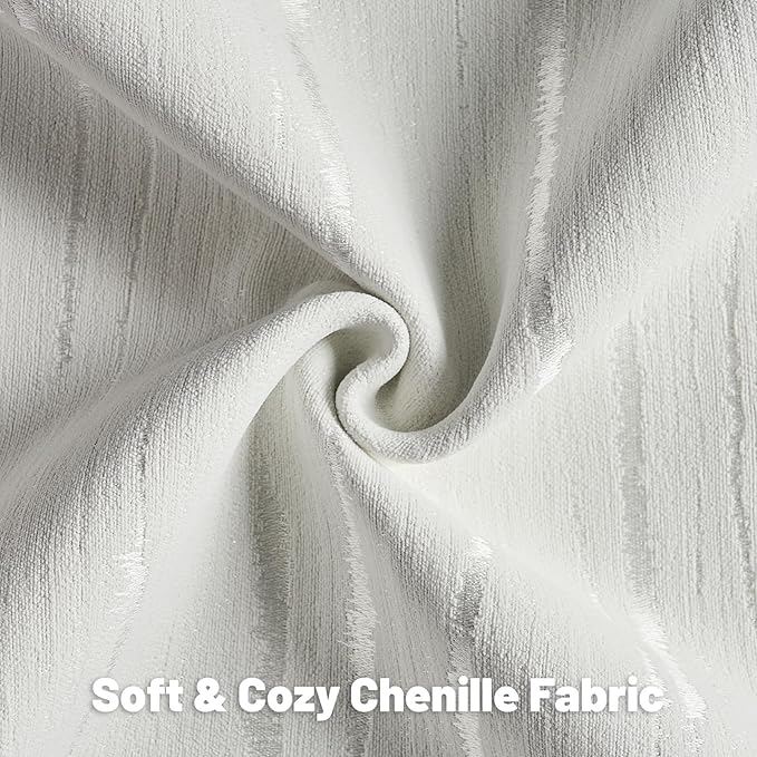 FUTEI White Chenille Decorative Throw Pillow Covers 20x20 Inch Set of 2,Soft Embossed Striped Textured Cushion Case,Modern Home Decor for Couch Bed Living Room