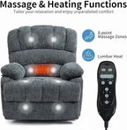 Power Recliner with Vibration Massage & Lumbar Heat, Electric Lift Chairs for Elderly, High Back Reclining Max 155 Degree with Charging Ports, Chenille Fabric Blue Gray