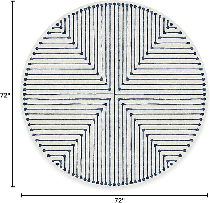 RUGGABLE x Jonathan Adler Machine Washable Area Rug – Inkdrop Slate Blue 6 ft Round, Stain-Resistant, Non-Slip – Medium Rugs for Living Room, Bedroom, Hallway, Entryway & Office–with Cushioned Pad