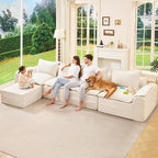 Hobestluk Cloud Modular Sectional Couch 4-Seater Sofa with Ottoman L Shaped Couch Deep Seat Sofa with Removable Cover Large Sofa for Living Room (Beige, 4-Seater Sofa with One Ottoman)