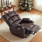 MCombo Oversized Dual Motor Power Lift Recliner Chair Sofa with Massage and Heat for Big Elderly People, Infinite Position, USB Ports, Faux Leather R7677 (Dark Brown, Medium-Oversize)