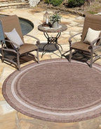 Unique Loom Outdoor Border Collection Area Rug - Soft Border (6' 1" Round Brown/Ivory)