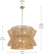 KICHLER Ophira 4-Light Pendant, Global Boho Light with Jute Shade in Champagne Bronze, Sloped Ceiling Compatible, for Living or Dining Room (24.75" x 36"), 52736CPZ