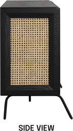 NTC MOSSIC Modern Sideboard with 3 Doors, Natural Rattan Storage Cabinet, Buffet with Metal Legs, Boho Accent Cabinet for Living Room, and Entryway, Effortless Assembly - Burnt Black