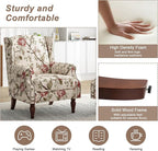 Pia Ricco Set of 2 Floral Accent Chairs, High Back Upholstered Armchairs with Retro Wingback Design, Nailhead Trim & Solid Wood Legs for Living Room Bedroom(Flower Beige)