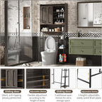 VFK Over The Toilet Storage Cabinet with Sliding Door, Farmhouse Bathroom Organizer with Adjustable Shelves for Small Spaces, Sturdy Metal Frame Above Toilet Cabinet,31.5" L x 7.7" W x 66.9" H