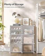 SONGMICS Shoe Rack Organizer, 6-Tier Shoe Storage Cabinet for Closet and Entryway, Holds 24 Pairs of Shoes, Adjustable, Cloud White and Trasparent ULPC033W01