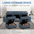 TEKAMON 100" Modular Sectional Sofa with Seats Storage, U Shaped Couch with Movable Ottomans, Chenille Fabric Couch for Living Room,Removable Cover(Blue, 3 Seater & 2 Ottomans- U Shape)