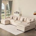 142.5" U Shaped Couch, Modular Sectional Sofa, 3-Seater Comfy Cloud Couch with Movable Ottoman, Deep Seat Couches for Living Room, Linen, Beige