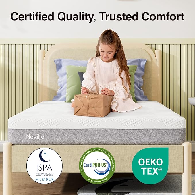 Novilla Twin XL Mattress, 6-Inch Gel Memory Foam Mattress for Cool Night Sleep & Pressure Relief，Medium Firm XL Twin Size in a Box, Bliss