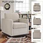 Pia Ricco Single Swivel Barrel Chair, Mid-Century Modern Accent Armchair with Plush Chenille Upholstery for Living Room & Cozy Reading Nook, Sand