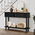 RARZOE Console Table with Storage, Fluted Entryway Table with Sliding Door&Open Shelf, Sofa Table Behind Couch, Mid-Century Modern Accent Table for Hallway, Entrance, Foyer, Fully Assembled(Black)