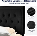 Allewie Queen Size Upholstered Platform Bed Frame with Adjustable Headboard, Button Tufted, Wood Slat Support, Easy Assembly, Black