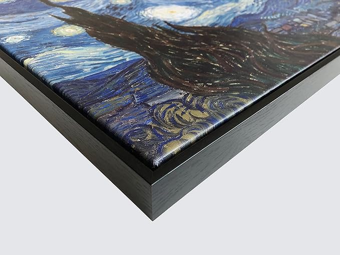 Wieco Art Framed Art Canvas Prints of Starry Night by Vincent Van Gogh Paintings Reproduction Post-Impressionism Artwork Framed Wall Art for Living Room Wall Decor Home Decorations Black