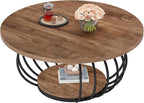 Tribesigns Round Coffee Table for Living Room, 39.4" Industrial Wooden 2-Tier Circle Accent Center Cocktail Table with Storage Shelf and Metal Frame, Rustic Brown & Black
