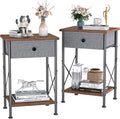 VECELO Modern Versatile Nightstands X-Design Side End Table Night Stand Storage Shelf with Bin Drawer for Living Room Bedroom, Set of 2 (Brown)