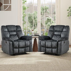 EBELLO Set of 2 Manual Recliner Chair for Adults with Soft Padded Headrest and Backrest, Overstuffed Single Recliner Sofa Chair for Living Room, Green Grey