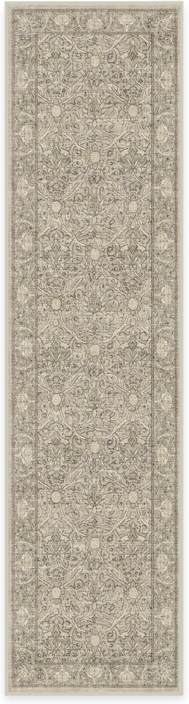 RUGGABLE x Morris & Co Machine Washable Runner Rug – Montreal Natural Stone 2.5x10, Stain-Resistant, Non-Slip – Washable Rug for Hallway, Entryway, Living Room & Kitchen–with Cushioned Pad