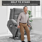 Large Power Lift Recliner Chair for Elderly Wide Electric Lift Chair with Massage and Heat for Big and Tall Adults Reclining Sofa Chair with Remote Control, Cup Holders, Side Pockets, USB Port, Gray