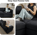 118'' U-Shaped Sectional Couch with 2 Ottoman, Oversized Modular Couches for Living Room, Corduroy Deep Seat Cloud Sofa with Center Stitched, Black