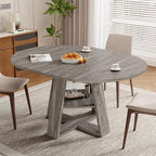 Aivermel 43.3‑59 in Extendable Oval Dining Table for 4‑6, Engineered Wood Round Dining Table with Hidden Extension Storage & Bottom Shelf, Space‑Saving Modern Kitchen Living Room Tables (Vintage Grey)