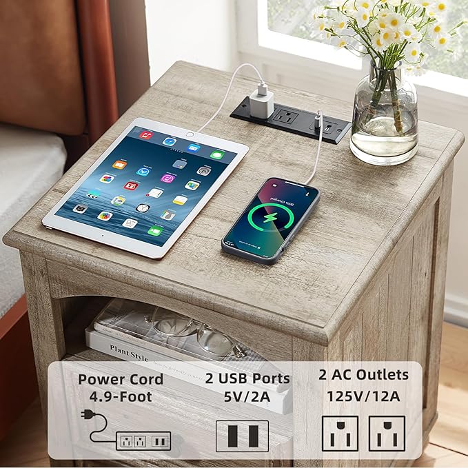 Dressers and Night Stand Set of 3, Wood 43.5" Tall Dresser and 18" Wide with Charging Station Chest of Drawers, Roman Column Nightstand Set of 2, Bedroom Furniture Dresser Suites for Home Living Room