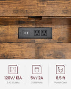 VASAGLE 70.9-Inch Console Table with Outlet and Shelves, Sofa Table with Charging Station, Behind Couch Table Skinny, Entryway Table for Hallway, Living Room, Rustic Brown and Ink Black ULNT118B01