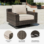 Signature Design by Ashley Coastline Bay Casual Outdoor Swivel Lounge with Cushion and 2 Cup Holders, Nuvella Weather Resistant Fabric, Beige & Dark Brown
