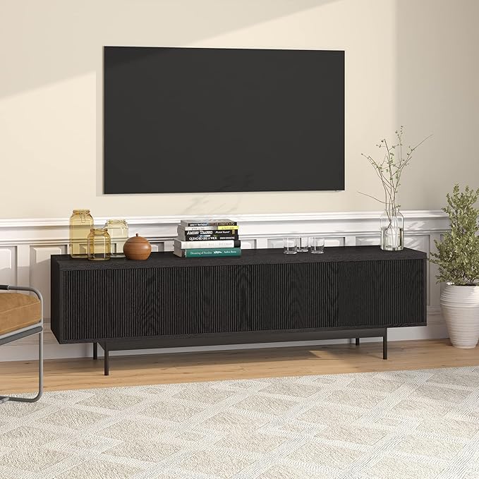 Henn&Hart Rectangular TV Stand for TV's up to 75" in Natural Black, for Home, Living Room, Bedroom, Entertainment Room, Office