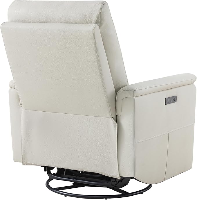 Watson & Whitely Genuine Leather Power Recliner Chairs W Power Headrest for Adults, Swivel Glider Recliner Chair W Charging Ports for Living Room, Light Grey